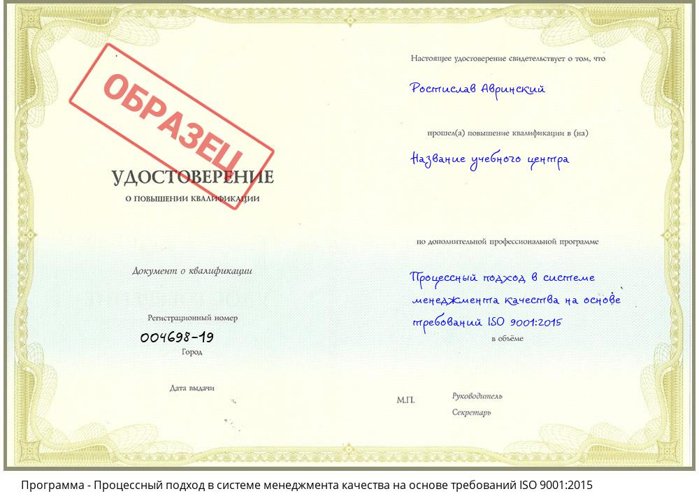 Процессный подход в системе менеджмента качества на основе требований ISO 9001:2015 Томск