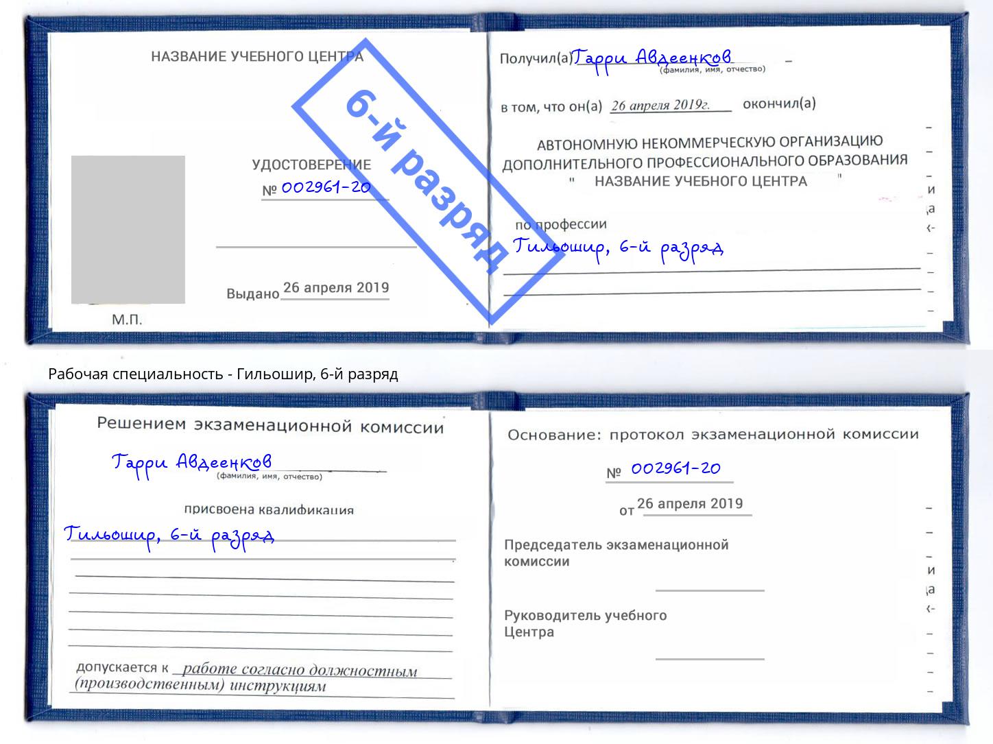 корочка 6-й разряд Гильошир Томск