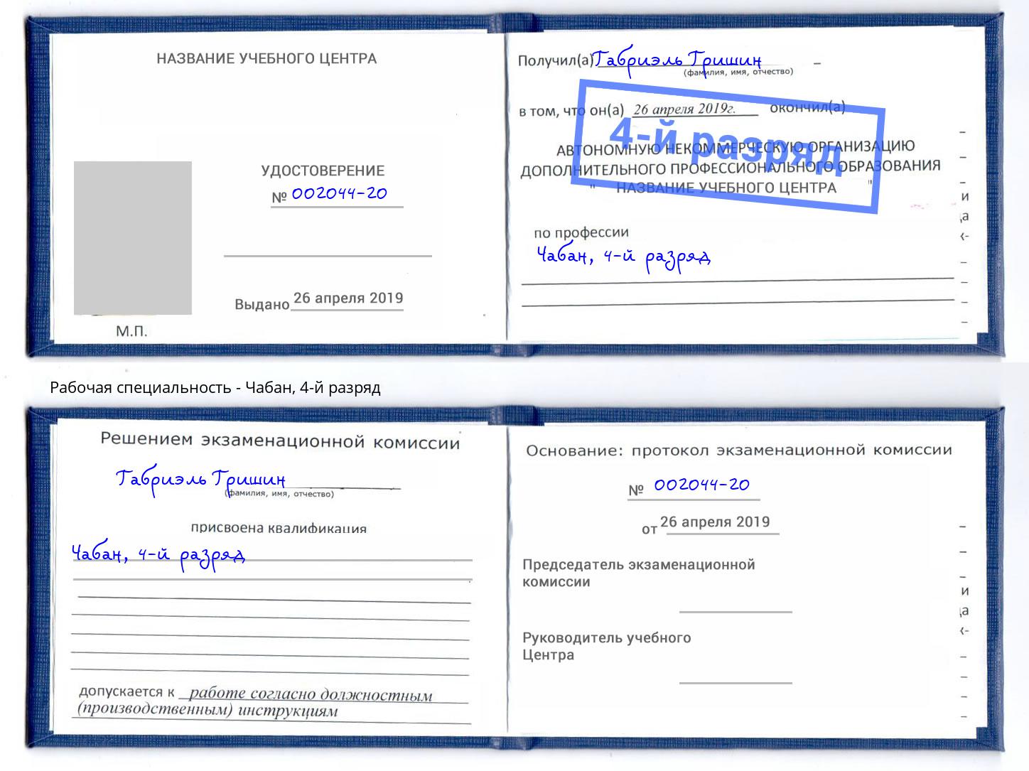 корочка 4-й разряд Чабан Томск