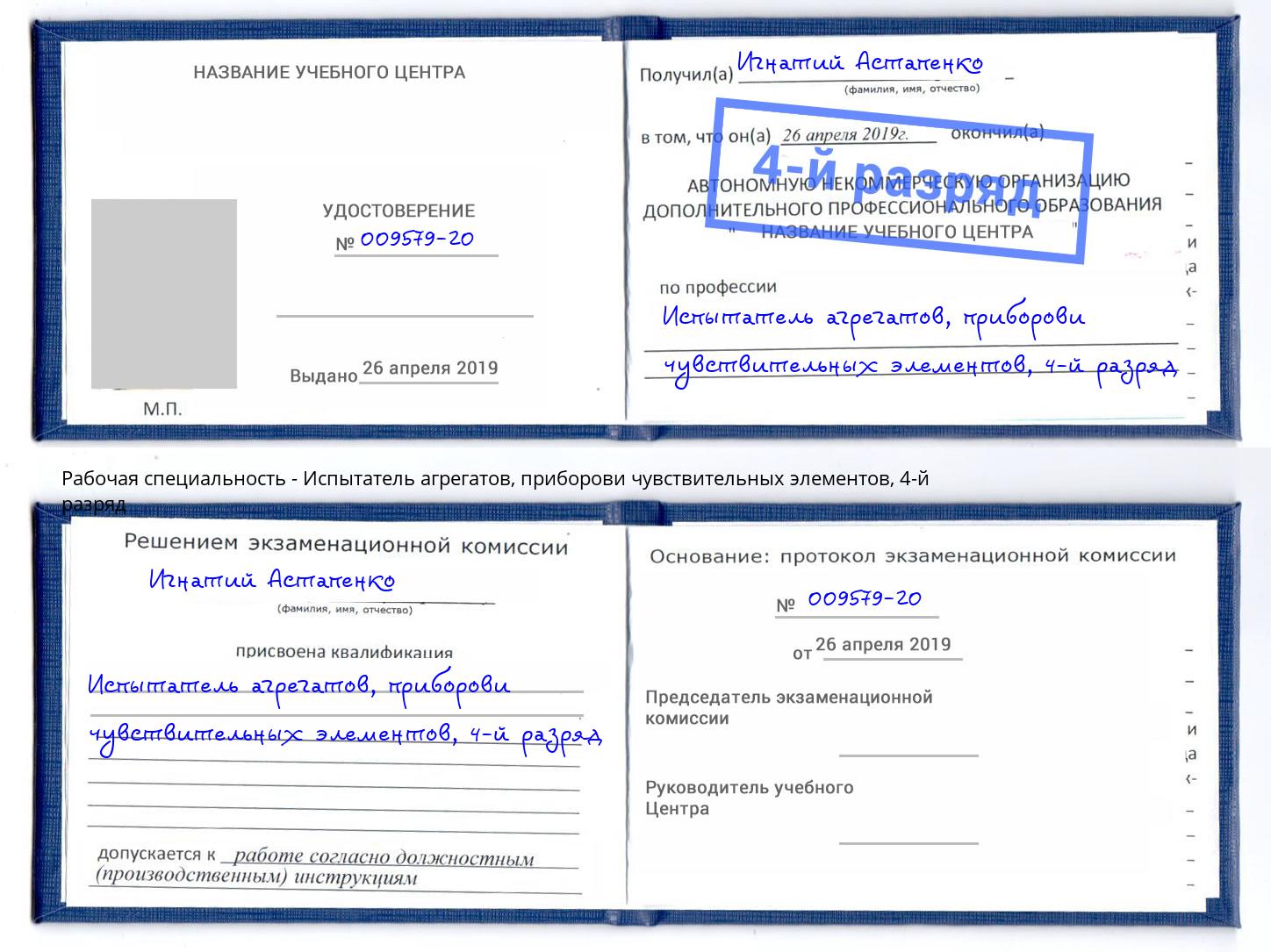 корочка 4-й разряд Испытатель агрегатов, приборови чувствительных элементов Томск