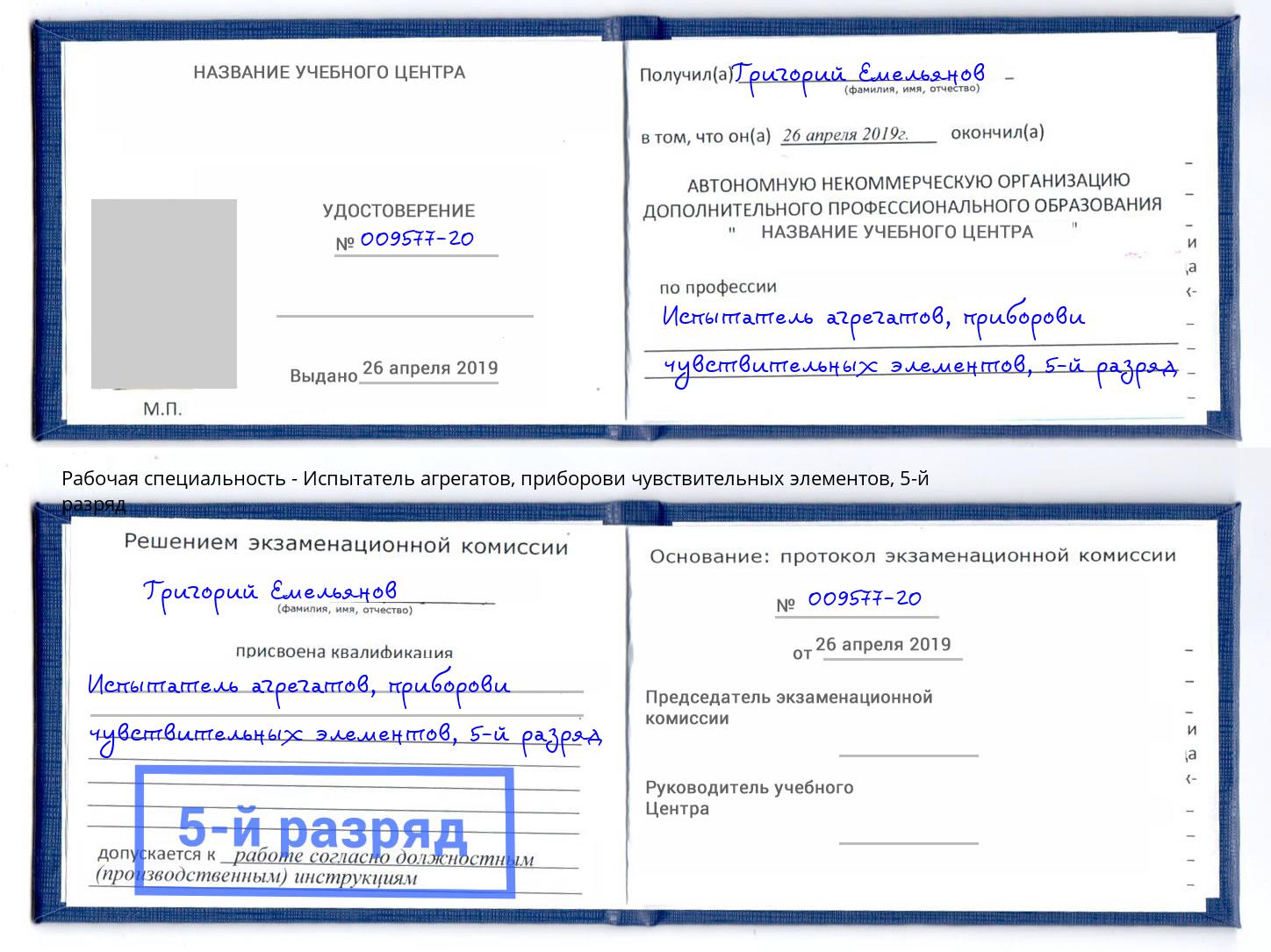 корочка 5-й разряд Испытатель агрегатов, приборови чувствительных элементов Томск