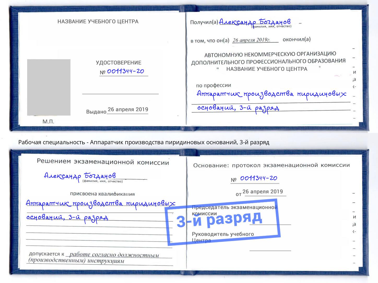 корочка 3-й разряд Аппаратчик производства пиридиновых оснований Томск