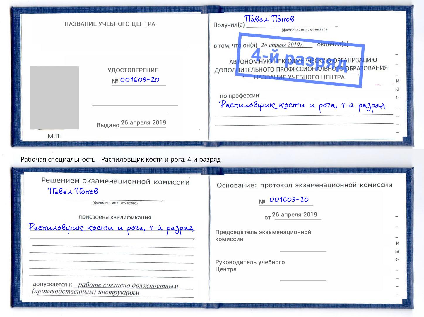 корочка 4-й разряд Распиловщик кости и рога Томск