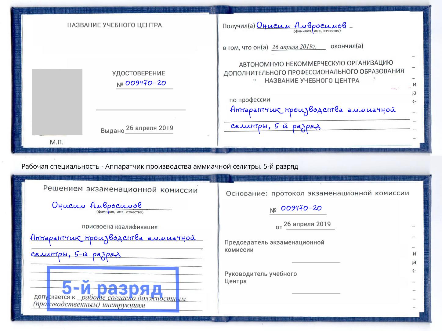 корочка 5-й разряд Аппаратчик производства аммиачной селитры Томск
