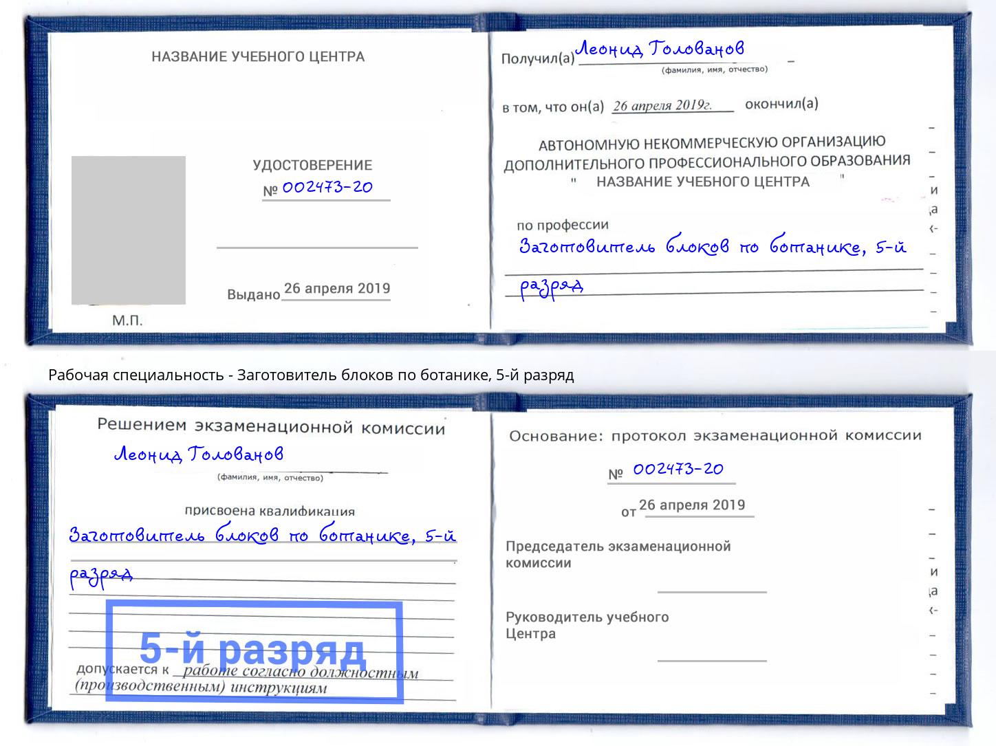 корочка 5-й разряд Заготовитель блоков по ботанике Томск