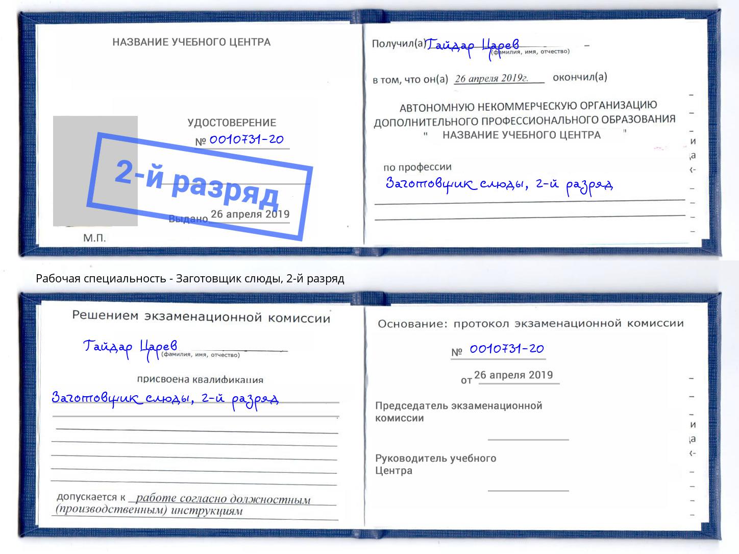 корочка 2-й разряд Заготовщик слюды Томск