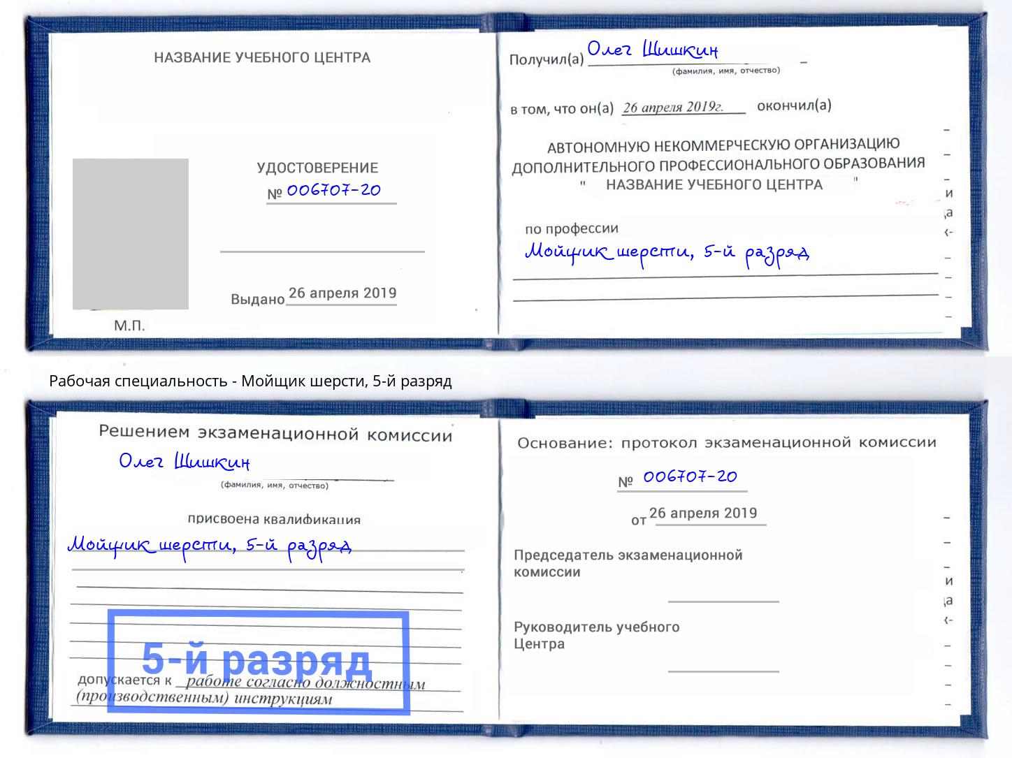 корочка 5-й разряд Мойщик шерсти Томск