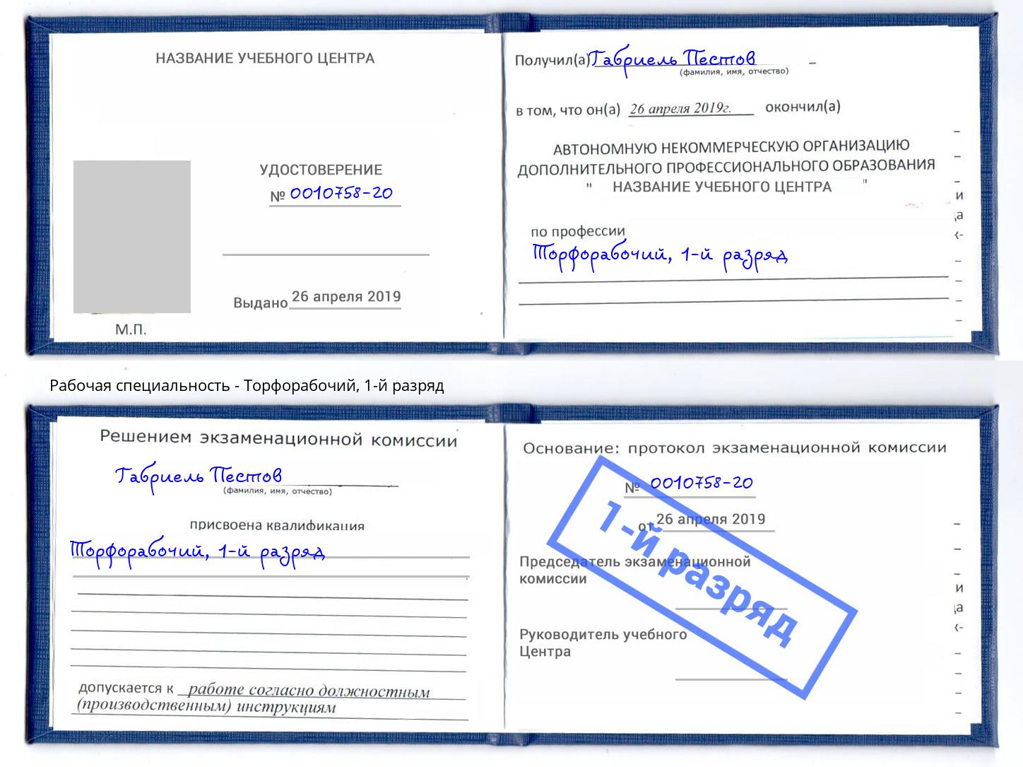 корочка 1-й разряд Торфорабочий Томск