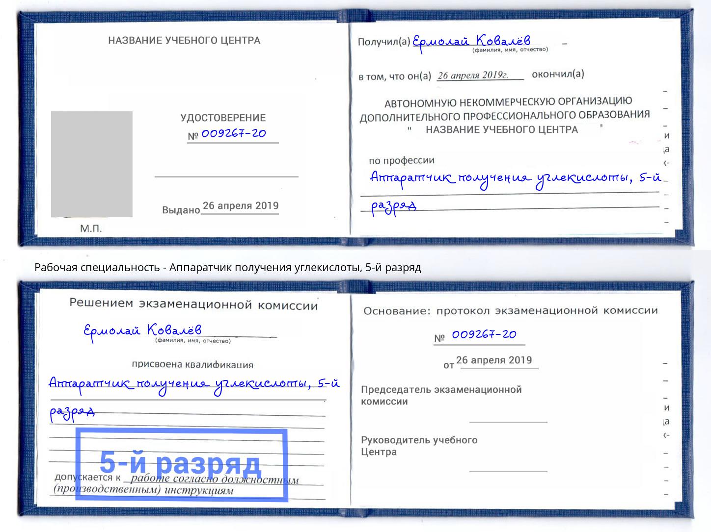 корочка 5-й разряд Аппаратчик получения углекислоты Томск