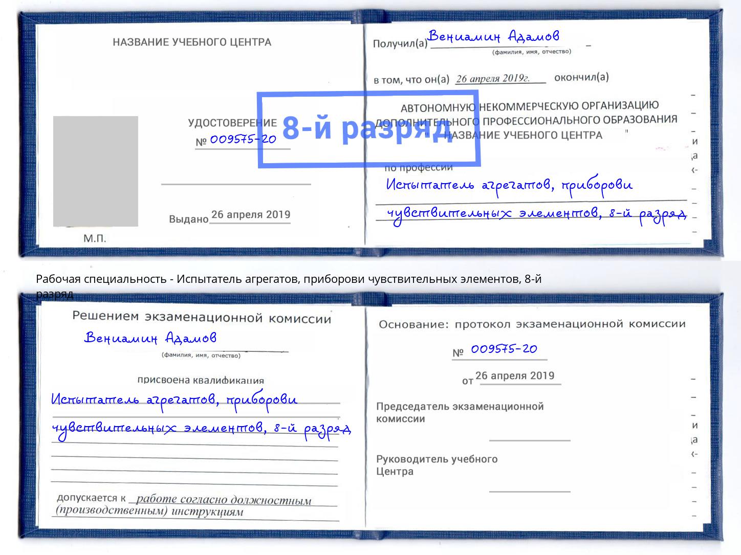 корочка 8-й разряд Испытатель агрегатов, приборови чувствительных элементов Томск